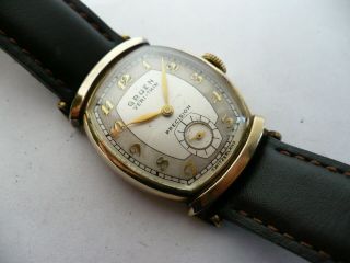 Xtra Nice\early Vtg Gruen 17j Mens Tu - Tone Dial - Tonneau Wristwatch 1940 