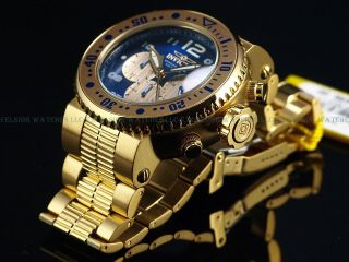Invicta Mens 52mm Combat Seal 500m Diver 18k Gold Ip Sapphire Blue Ss Watch