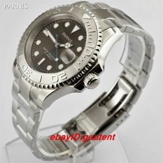 PARNIS 41mm gray dial silver case Ceramic bezel date automatic mens watch 2
