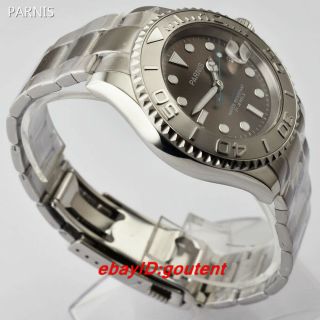 PARNIS 41mm gray dial silver case Ceramic bezel date automatic mens watch 3