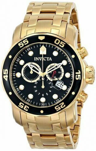 Invicta 0072 Mens Pro Diver Scuba Quartz Black Dial Gold Plated Watch