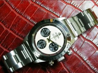 Alpha Daytona Paul Newman Panda Dial Chronograph Watch On Rivet Bracelet