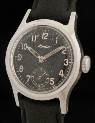 Cool Vintage 1940s Military Alpina Mens Watch Fb Borgel Stainless Case