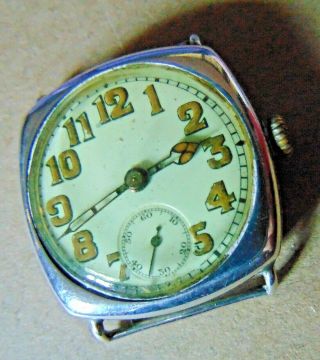 Antique Sterling Silver Cased Gents Ww1 Trench Wristwatch - Working/ish (l)