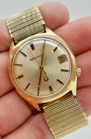 Vintage 1970 Bulova Accutron 218 14k Gold Filled Mens Wristwatch Running Great