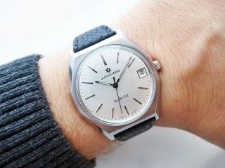 Rare Steel German Junghans Quartz Date Vintage Wristwatch 1970 