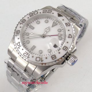 43mm Bliger Sterile White Dial Gmt Sapphire Glass Automatic Movement Mens Watch