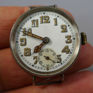 Antique Ww1 Era Silver Cased Swiss Military? Trench Wrist Watch Ticking 1914