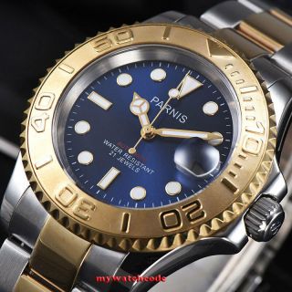 41mm Parnis Blue Dial Sapphire Ceramic 21 Jewels Miyota Automatic Mens Watch 982