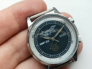 Rare Collectible USSR WATCH POLJOT ALARM BUZZING FIGHTER MIG - 29 PERFECT SERVICED 2