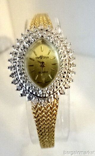 50 Diamond 1/2 Carat Bezel 24k Gold Plated Womens Quartz Watch