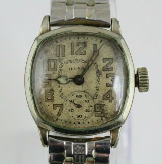 Vintage Antique Mens Ww1 Era Art Deco Wrist Watch Illinois 17 Jewels