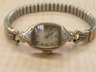 Lady Elgin 14k Yellow Gold Case Wrist Watch Vintage W/ Diamond Accents