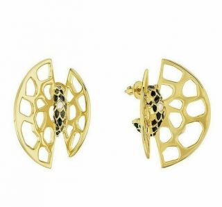 Lalique Earrings Eurydice Clear Crystal Black Lacquer 18k Y Gold Plated