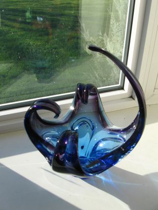 Unsigned Chalet Blue Purple Art Glass Dish Sculpture