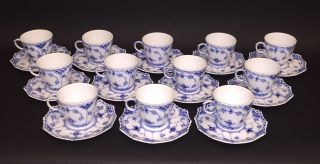 12 Cups & Saucers 1038 - Blue Fluted Royal Copenhagen - Full Lace 1:st Quality 2