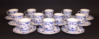 12 Cups & Saucers 1038 - Blue Fluted Royal Copenhagen - Full Lace 1:st Quality 3