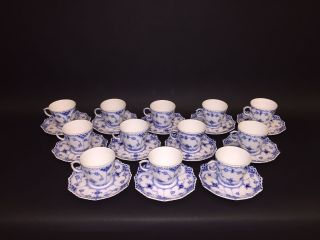 12 Cups & Saucers 1038 - Blue Fluted Royal Copenhagen - Full Lace 1:st Quality 4