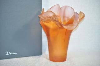 Daum Camellia Amber Medium Vase Crystal Collectible Moyen Modele 03261 Nib