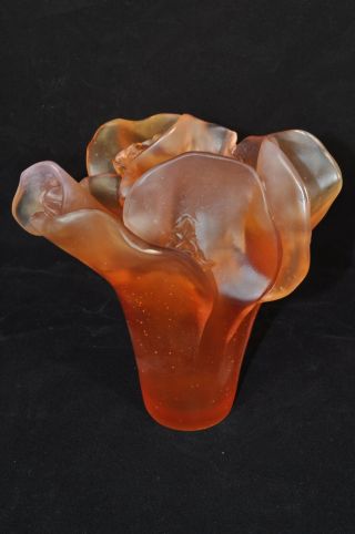 DAUM Camellia Amber Medium Vase Crystal Collectible Moyen Modele 03261 NIB 2
