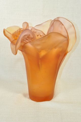 DAUM Camellia Amber Medium Vase Crystal Collectible Moyen Modele 03261 NIB 6