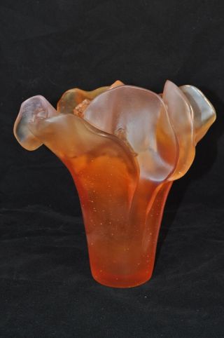 DAUM Camellia Amber Medium Vase Crystal Collectible Moyen Modele 03261 NIB 8