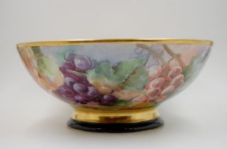 Antique Limoges Grapes Hand Painted Punch Bowl Vase.