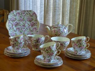Shelley Chintz “maytime “tea Set - Vintage – Gold Trim – 13452