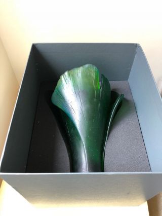 Daum Crystal Ginkgo Green Blue Vase 30cm Number 135 Art Crystal Made in France 9