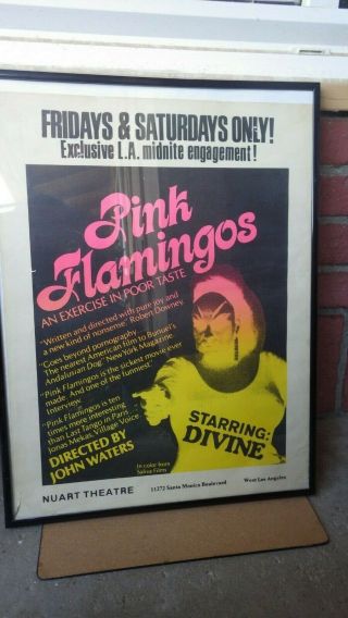 Rare 1972 Nuart Theater Pink Flamingos Movie Poster Divine John Waters