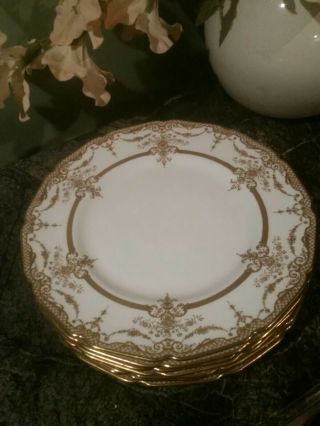 Special Artist Hand Painted Set 8 Dinner Plates Royal Doulton Gold Moriage