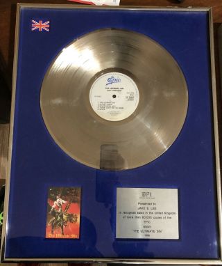 Jake E Lee Personal Record Award (60,  000 Sales Of The Album “the Ultimate Sin”.