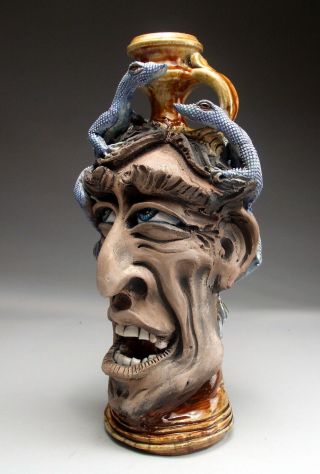 Lizard Face Jug southern folk art Pottery sculpture by Mitchell Grafton 11