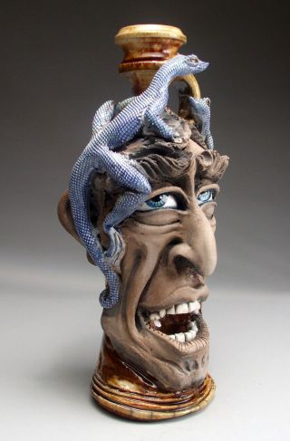 Lizard Face Jug southern folk art Pottery sculpture by Mitchell Grafton 12