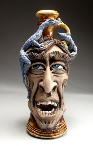 Lizard Face Jug Southern Folk Art Pottery Sculpture By Mitchell Grafton