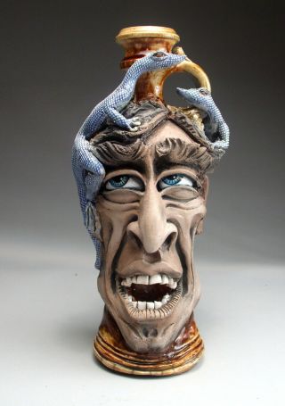 Lizard Face Jug southern folk art Pottery sculpture by Mitchell Grafton 2