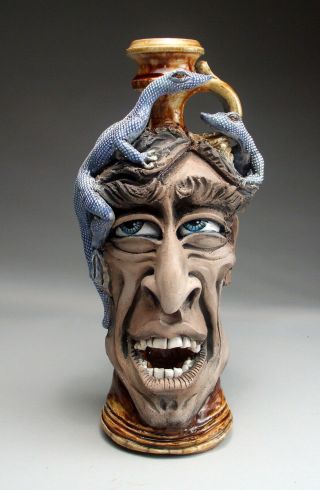 Lizard Face Jug southern folk art Pottery sculpture by Mitchell Grafton 3