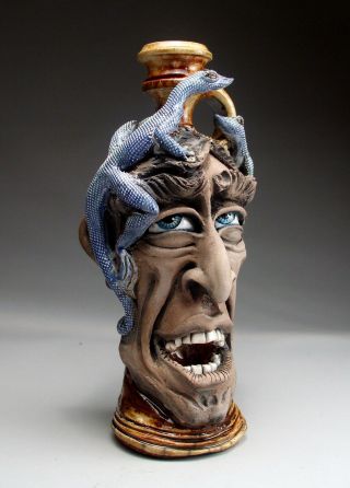Lizard Face Jug southern folk art Pottery sculpture by Mitchell Grafton 4