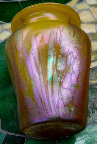 Art Nouveau Loetz Metallic Yellow Phanomen Genre 2/484 Iridescent Glass Vase 4.  5