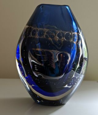 Edwin Ohstrom Signed Orrefors Ariel Art Glass Vase Dove And Woman