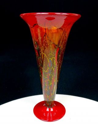 German Wmf Ikora Art Deco Maroon Dark Amber Glass 8 1/4 " Trumpet Vase 1930 - 1939