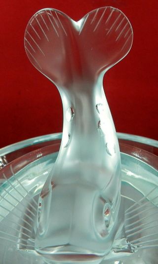RENE LALIQUE FRANCE LARGE ART GLASS CAVIAR Shrimp BOWL EGOR STURGEON FISH FEET 5