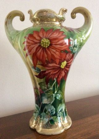 Antique 1891 Nippon Porcelain Vase Maple Leaf Mark Jeweled Hand Painted