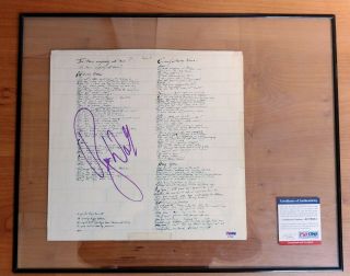 Roger Waters Pink Floyd The Wall Signed Lyric Sheet Psa/dna