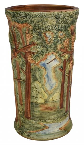 Weller Pottery Forest Scenic Ceramic Umbrella Stand