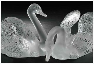 Lalique Studios Large Crystal Cygnes Swans Mirror Signed Sculpture Antique Art 4