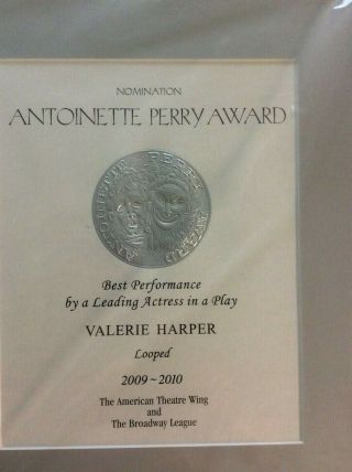 Valerie Harper Best Performance Leading Actress Looped Framed Nomination Award 2