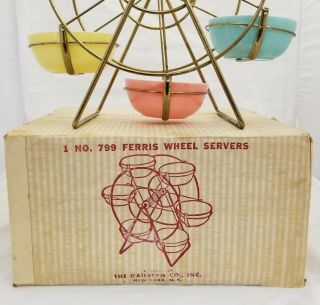 RARE Vintage Hazel Atlas Ferris Wheel Server with 6 Pastel Bowels w/original Box 11