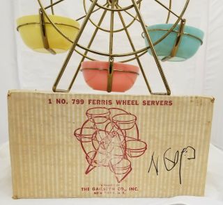 RARE Vintage Hazel Atlas Ferris Wheel Server with 6 Pastel Bowels w/original Box 7