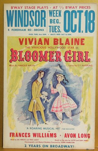 Triton Offers Rare Orig 1949 Broadway Tour Poster Bloomer Girl Subway Circuit
